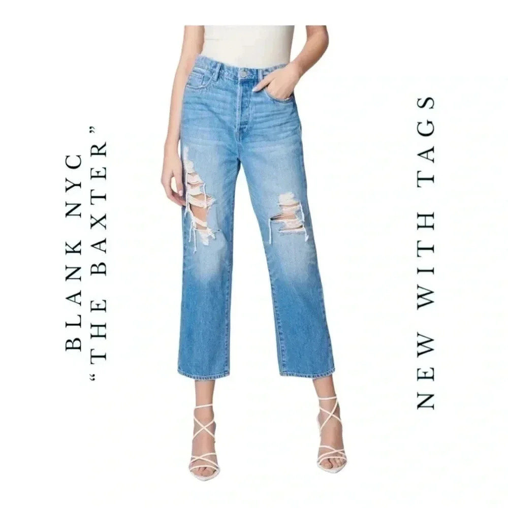1324. BLANK NYC “THE‎ BAXTER” RIBCAGE STRAIGHT LEG JEANS MEDIUM WASH IN COLOR 28